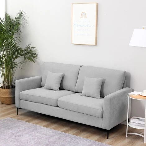 HOMCOM Canapé 2 Places Grand Confort - Dim. 190L X 77l X 88H Cm - épais Garnissage Mousse Haute Densité 25D - 2 Coussins Offerts - Piètement Métal Noir Tissu Aspect Lin Gris Clair 6 HOMCOM Canapé 2 Places Grand Confort - Dim. 190L X 77l X 88H Cm - épais Garnissage Mousse Haute Densité 25D - 2 Coussins Offerts - Piètement Métal Noir Tissu Aspect Lin Gris Clair – Image 4