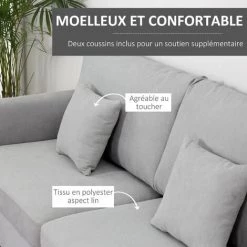 HOMCOM Canapé 2 Places Grand Confort - Dim. 190L X 77l X 88H Cm - épais Garnissage Mousse Haute Densité 25D - 2 Coussins Offerts - Piètement Métal Noir Tissu Aspect Lin Gris Clair 11 HOMCOM Canapé 2 Places Grand Confort - Dim. 190L X 77l X 88H Cm - épais Garnissage Mousse Haute Densité 25D - 2 Coussins Offerts - Piètement Métal Noir Tissu Aspect Lin Gris Clair -France HOMCOM Soldes 2022 42717428 5
