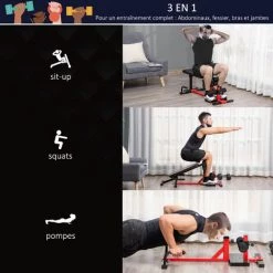 HOMCOM Banc à Squat Pliable Sissy Squat Machine à Squat - Appareil De Musculation 3 En 1 - Hauteur Réglable 6 Positions - Acier Synthétique Rouge Noir - Rouge -France HOMCOM Soldes 2022 42717553 4