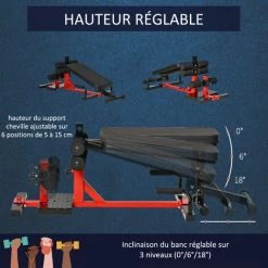 HOMCOM Banc à Squat Pliable Sissy Squat Machine à Squat - Appareil De Musculation 3 En 1 - Hauteur Réglable 6 Positions - Acier Synthétique Rouge Noir - Rouge -France HOMCOM Soldes 2022 42717553 5
