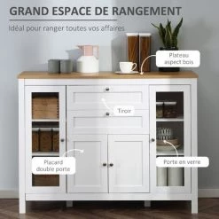 HOMCOM Buffet Style Classique Chic Multi-rangement 2 Portes 2 étagères Réglables 2 Tiroirs Coulissants Placard 2 Portes MDF Blanc Plateau Aspect Bois Clair - Blanc 10 HOMCOM Buffet Style Classique Chic Multi-rangement 2 Portes 2 étagères Réglables 2 Tiroirs Coulissants Placard 2 Portes MDF Blanc Plateau Aspect Bois Clair - Blanc -France HOMCOM Soldes 2022 42734489 4
