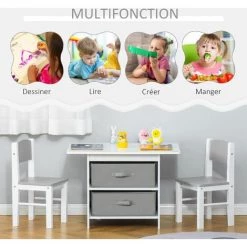 HOMCOM Ensemble Table Et Chaises Enfant - Set De 3 Pièces + 2 Tiroirs Non Tissés - Table étagère Pour Jouets 2 En 1 - MDF Blanc Gris 10 HOMCOM Ensemble Table Et Chaises Enfant - Set De 3 Pièces + 2 Tiroirs Non Tissés - Table étagère Pour Jouets 2 En 1 - MDF Blanc Gris -France HOMCOM Soldes 2022 42735923 4