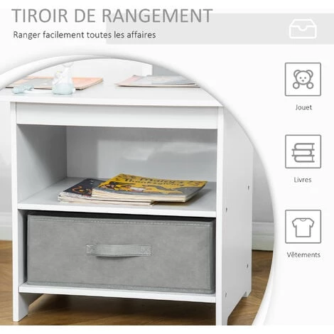 HOMCOM Ensemble Table Et Chaises Enfant - Set De 3 Pièces + 2 Tiroirs Non Tissés - Table étagère Pour Jouets 2 En 1 - MDF Blanc Gris 7 HOMCOM Ensemble Table Et Chaises Enfant - Set De 3 Pièces + 2 Tiroirs Non Tissés - Table étagère Pour Jouets 2 En 1 - MDF Blanc Gris – Image 5