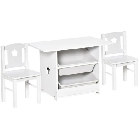 HOMCOM Ensemble Table Et Chaises Enfant - Set De 3 Pièces + 2 Bacs Amovibles - Table étagère Pour Jouets 2 En 1 - MDF PP Blanc Gris 3 HOMCOM Ensemble Table Et Chaises Enfant - Set De 3 Pièces + 2 Bacs Amovibles - Table étagère Pour Jouets 2 En 1 - MDF PP Blanc Gris