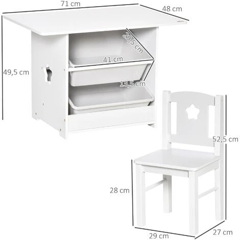 HOMCOM Ensemble Table Et Chaises Enfant - Set De 3 Pièces + 2 Bacs Amovibles - Table étagère Pour Jouets 2 En 1 - MDF PP Blanc Gris 5 HOMCOM Ensemble Table Et Chaises Enfant - Set De 3 Pièces + 2 Bacs Amovibles - Table étagère Pour Jouets 2 En 1 - MDF PP Blanc Gris – Image 3