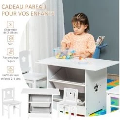 HOMCOM Ensemble Table Et Chaises Enfant - Set De 3 Pièces + 2 Bacs Amovibles - Table étagère Pour Jouets 2 En 1 - MDF PP Blanc Gris 10 HOMCOM Ensemble Table Et Chaises Enfant - Set De 3 Pièces + 2 Bacs Amovibles - Table étagère Pour Jouets 2 En 1 - MDF PP Blanc Gris -France HOMCOM Soldes 2022 42737823 4
