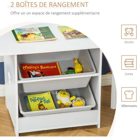 HOMCOM Ensemble Table Et Chaises Enfant - Set De 3 Pièces + 2 Bacs Amovibles - Table étagère Pour Jouets 2 En 1 - MDF PP Blanc Gris 7 HOMCOM Ensemble Table Et Chaises Enfant - Set De 3 Pièces + 2 Bacs Amovibles - Table étagère Pour Jouets 2 En 1 - MDF PP Blanc Gris – Image 5