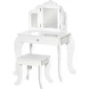 HOMCOM Coiffeuse Enfant Avec Tabouret, Miroir Triptyque Et Tiroir Coulissant - Coiffeuse Dim. 63L X 40l X 85,5H Cm - MDF Blanc Acrylique - Blanc -France HOMCOM Soldes 2022 43541913 1