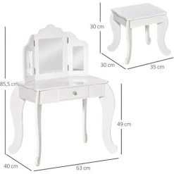 HOMCOM Coiffeuse Enfant Avec Tabouret, Miroir Triptyque Et Tiroir Coulissant - Coiffeuse Dim. 63L X 40l X 85,5H Cm - MDF Blanc Acrylique - Blanc 9 HOMCOM Coiffeuse Enfant Avec Tabouret, Miroir Triptyque Et Tiroir Coulissant - Coiffeuse Dim. 63L X 40l X 85,5H Cm - MDF Blanc Acrylique - Blanc -France HOMCOM Soldes 2022 43541913 3