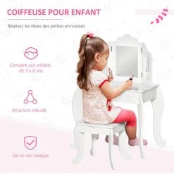 HOMCOM Coiffeuse Enfant Avec Tabouret, Miroir Triptyque Et Tiroir Coulissant - Coiffeuse Dim. 63L X 40l X 85,5H Cm - MDF Blanc Acrylique - Blanc 10 HOMCOM Coiffeuse Enfant Avec Tabouret, Miroir Triptyque Et Tiroir Coulissant - Coiffeuse Dim. 63L X 40l X 85,5H Cm - MDF Blanc Acrylique - Blanc -France HOMCOM Soldes 2022 43541913 4