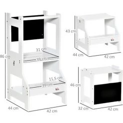 HOMCOM Tour D'apprentissage Tableau à Craie Tabouret Bureau 3 En 1 - Marches Antidérapantes, Barreau, Hauts Rebords De Sécurité - MDF Blanc Noir 9 HOMCOM Tour D'apprentissage Tableau à Craie Tabouret Bureau 3 En 1 - Marches Antidérapantes, Barreau, Hauts Rebords De Sécurité - MDF Blanc Noir -France HOMCOM Soldes 2022 43541922 3