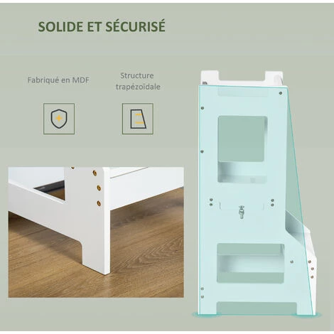 HOMCOM Tour D'apprentissage Tableau à Craie Tabouret Bureau 3 En 1 - Marches Antidérapantes, Barreau, Hauts Rebords De Sécurité - MDF Blanc Noir 7 HOMCOM Tour D'apprentissage Tableau à Craie Tabouret Bureau 3 En 1 - Marches Antidérapantes, Barreau, Hauts Rebords De Sécurité - MDF Blanc Noir – Image 5