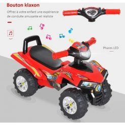 HOMCOM Porteur Enfants Quad 12-36 Mois Dim. 60L X 38l X 42H Cm Effets Lumineux Et Sonores Rouge Noir -France HOMCOM Soldes 2022 43541945 4