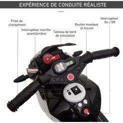 HOMCOM Moto électrique Pour Enfants 3 Roues 6 V 3 Km/h Effets Lumineux Et Sonores Noir -France HOMCOM Soldes 2022 43542004 5