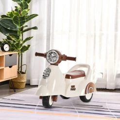 HOMCOM Porteur Enfants Moto 12-36 Mois Dim. 66L X 33I X 47,7H Cm Effets Lumineux Et Sonores Coffre Blanc Marron - Blanc -France HOMCOM Soldes 2022 43542017 2