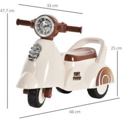 HOMCOM Porteur Enfants Moto 12-36 Mois Dim. 66L X 33I X 47,7H Cm Effets Lumineux Et Sonores Coffre Blanc Marron - Blanc -France HOMCOM Soldes 2022 43542017 3