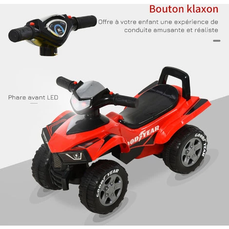 HOMCOM Porteur Enfants Quad 18-36 Mois Dim. 60L X 31l X 42H Cm Effets Lumineux Et Sonore Rouge Noir - Rouge 6 HOMCOM Porteur Enfants Quad 18-36 Mois Dim. 60L X 31l X 42H Cm Effets Lumineux Et Sonore Rouge Noir - Rouge – Image 4