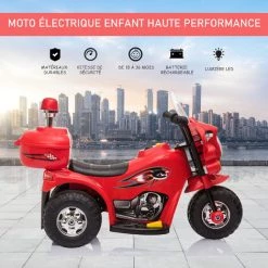 HOMCOM Moto Scooter électrique Pour Enfants Modèle Policier 6 V 3 Km/h Fonctions Lumineuses Et Sonores Top Case Rouge -France HOMCOM Soldes 2022 43542043 4