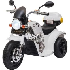 HOMCOM Moto électrique Pour Enfants Scooter 3 Roues 6 V 3 Km/h Effets Lumineux Et Sonores Top Case Blanc
