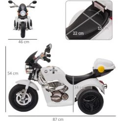 HOMCOM Moto électrique Pour Enfants Scooter 3 Roues 6 V 3 Km/h Effets Lumineux Et Sonores Top Case Blanc 9 HOMCOM Moto électrique Pour Enfants Scooter 3 Roues 6 V 3 Km/h Effets Lumineux Et Sonores Top Case Blanc -France HOMCOM Soldes 2022 43542075 3