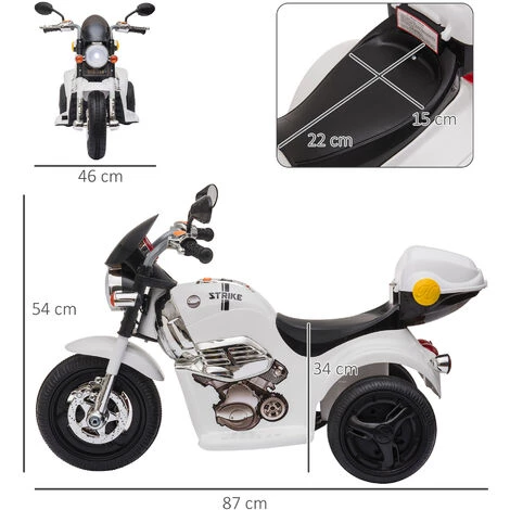 HOMCOM Moto électrique Pour Enfants Scooter 3 Roues 6 V 3 Km/h Effets Lumineux Et Sonores Top Case Blanc 5 HOMCOM Moto électrique Pour Enfants Scooter 3 Roues 6 V 3 Km/h Effets Lumineux Et Sonores Top Case Blanc – Image 3