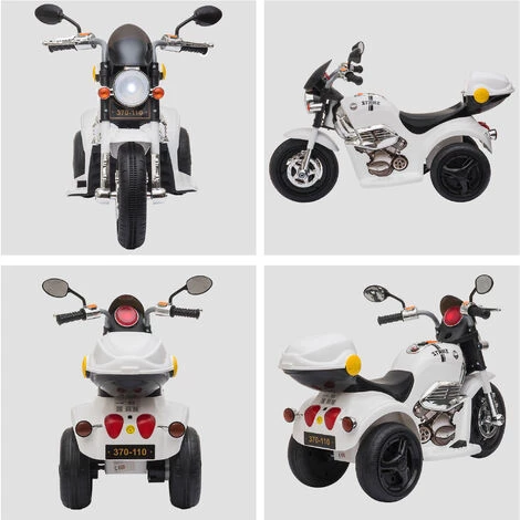 HOMCOM Moto électrique Pour Enfants Scooter 3 Roues 6 V 3 Km/h Effets Lumineux Et Sonores Top Case Blanc 6 HOMCOM Moto électrique Pour Enfants Scooter 3 Roues 6 V 3 Km/h Effets Lumineux Et Sonores Top Case Blanc – Image 4