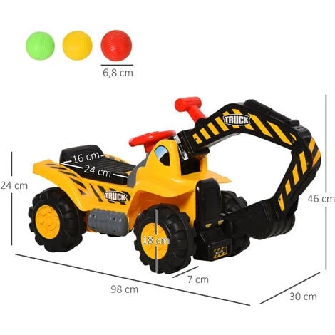 HOMCOM Tracteur Tractopelle Enfant Dès 3 Ans Coffre Panier De Basket Intégré Et Balles HDPE Jaune Noir 5 HOMCOM Tracteur Tractopelle Enfant Dès 3 Ans Coffre Panier De Basket Intégré Et Balles HDPE Jaune Noir – Image 3