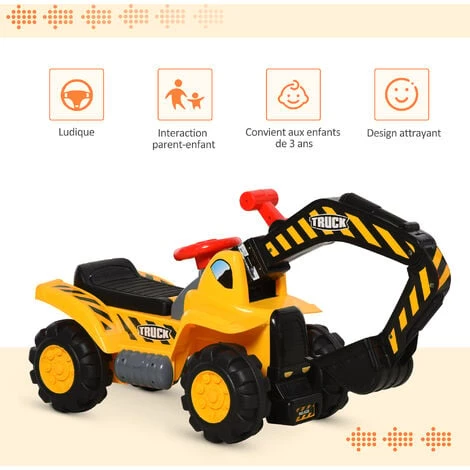 HOMCOM Tracteur Tractopelle Enfant Dès 3 Ans Coffre Panier De Basket Intégré Et Balles HDPE Jaune Noir 6 HOMCOM Tracteur Tractopelle Enfant Dès 3 Ans Coffre Panier De Basket Intégré Et Balles HDPE Jaune Noir – Image 4