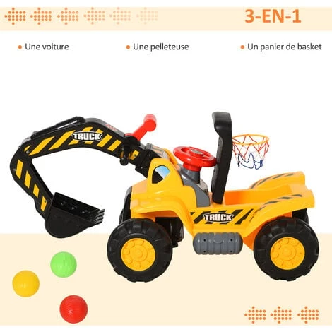 HOMCOM Tracteur Tractopelle Enfant Dès 3 Ans Coffre Panier De Basket Intégré Et Balles HDPE Jaune Noir 7 HOMCOM Tracteur Tractopelle Enfant Dès 3 Ans Coffre Panier De Basket Intégré Et Balles HDPE Jaune Noir – Image 5