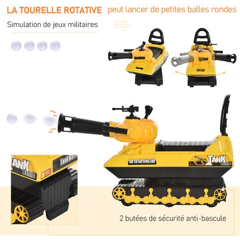 HOMCOM Porteur Enfant Voiture Enfant Tank Coffre Klaxon Pistolet à Balles Jaune - Jaune 7 HOMCOM Porteur Enfant Voiture Enfant Tank Coffre Klaxon Pistolet à Balles Jaune - Jaune – Image 5
