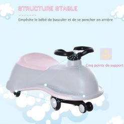 HOMCOM Porteur Enfant - Voiture Dandineuse - 4 Roues PU Lumineuses LED - Métal PP Gris Rose -France HOMCOM Soldes 2022 43542138 4