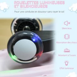 HOMCOM Porteur Enfant - Voiture Dandineuse - 4 Roues PU Lumineuses LED - Métal PP Gris Rose -France HOMCOM Soldes 2022 43542138 5