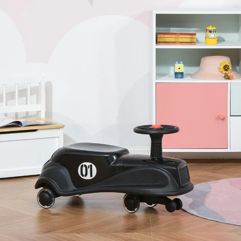 HOMCOM Porteur Enfant Voiture Rétro Avec Klaxon Et Coffre - Voiture Dandineuse - 4 Roues PU Lumineuses LED - Métal PP Noir - Noir 4 HOMCOM Porteur Enfant Voiture Rétro Avec Klaxon Et Coffre - Voiture Dandineuse - 4 Roues PU Lumineuses LED - Métal PP Noir - Noir – Image 2