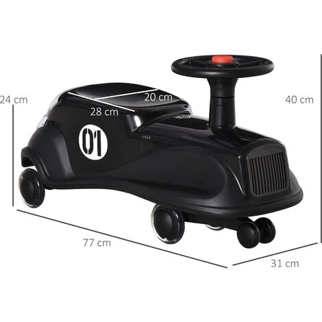 HOMCOM Porteur Enfant Voiture Rétro Avec Klaxon Et Coffre - Voiture Dandineuse - 4 Roues PU Lumineuses LED - Métal PP Noir - Noir 5 HOMCOM Porteur Enfant Voiture Rétro Avec Klaxon Et Coffre - Voiture Dandineuse - 4 Roues PU Lumineuses LED - Métal PP Noir - Noir – Image 3