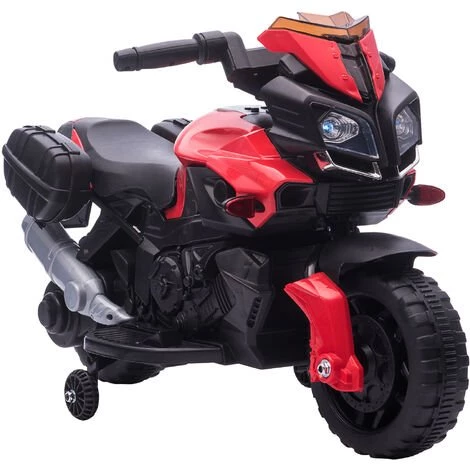 HOMCOM Moto électrique Enfant 6 V 3 Km/h Effet Lumineux Et Sonore Roulettes Amovibles Repose-pied Valises Latérales Métal PP Rouge Noir - Rouge 3 HOMCOM Moto électrique Enfant 6 V 3 Km/h Effet Lumineux Et Sonore Roulettes Amovibles Repose-pied Valises Latérales Métal PP Rouge Noir - Rouge