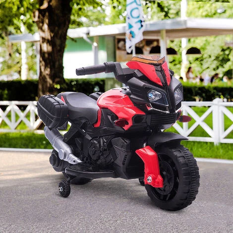 HOMCOM Moto électrique Enfant 6 V 3 Km/h Effet Lumineux Et Sonore Roulettes Amovibles Repose-pied Valises Latérales Métal PP Rouge Noir - Rouge 4 HOMCOM Moto électrique Enfant 6 V 3 Km/h Effet Lumineux Et Sonore Roulettes Amovibles Repose-pied Valises Latérales Métal PP Rouge Noir - Rouge – Image 2