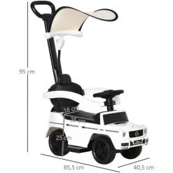 HOMCOM Porteur Enfants Voiture Enfant Multi-équipée 12-36 Mois Klaxon Marche-pieds, Garde-corps Et Ombrelle Blanc -France HOMCOM Soldes 2022 43542273 3