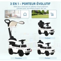 HOMCOM Porteur Enfants Voiture Enfant Multi-équipée 12-36 Mois Klaxon Marche-pieds, Garde-corps Et Ombrelle Blanc -France HOMCOM Soldes 2022 43542273 4
