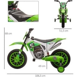 HOMCOM Moto Cross électrique Pour Enfant 3 à 5 Ans 12 V 3-8 Km/h Avec Roulettes Latérales Amovibles Dim. 106,5L X 51,5l X 68H Cm Vert 9 HOMCOM Moto Cross électrique Pour Enfant 3 à 5 Ans 12 V 3-8 Km/h Avec Roulettes Latérales Amovibles Dim. 106,5L X 51,5l X 68H Cm Vert -France HOMCOM Soldes 2022 43542318 3