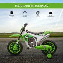 HOMCOM Moto Cross électrique Pour Enfant 3 à 5 Ans 12 V 3-8 Km/h Avec Roulettes Latérales Amovibles Dim. 106,5L X 51,5l X 68H Cm Vert 11 HOMCOM Moto Cross électrique Pour Enfant 3 à 5 Ans 12 V 3-8 Km/h Avec Roulettes Latérales Amovibles Dim. 106,5L X 51,5l X 68H Cm Vert -France HOMCOM Soldes 2022 43542318 5