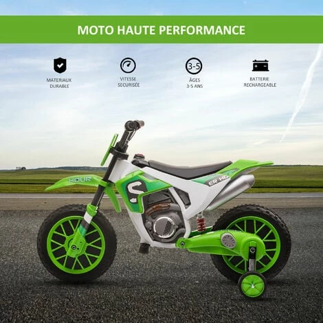 HOMCOM Moto Cross électrique Pour Enfant 3 à 5 Ans 12 V 3-8 Km/h Avec Roulettes Latérales Amovibles Dim. 106,5L X 51,5l X 68H Cm Vert 7 HOMCOM Moto Cross électrique Pour Enfant 3 à 5 Ans 12 V 3-8 Km/h Avec Roulettes Latérales Amovibles Dim. 106,5L X 51,5l X 68H Cm Vert – Image 5