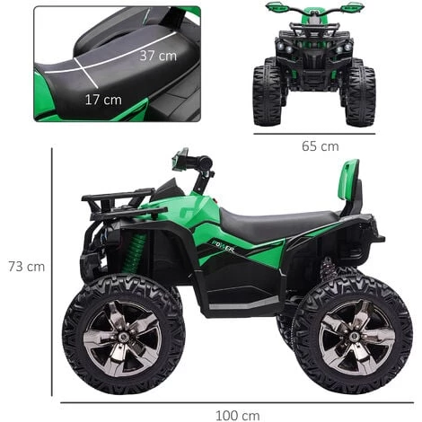 HOMCOM Voiture 4x4 Quad Buggy électrique Enfant 12 V 5 Km/h Max. Effets Lumineux Sonores Selle Avec Dossier Porte-bagage Avant Métal PP Vert Noir - Vert 5 HOMCOM Voiture 4x4 Quad Buggy électrique Enfant 12 V 5 Km/h Max. Effets Lumineux Sonores Selle Avec Dossier Porte-bagage Avant Métal PP Vert Noir - Vert – Image 3