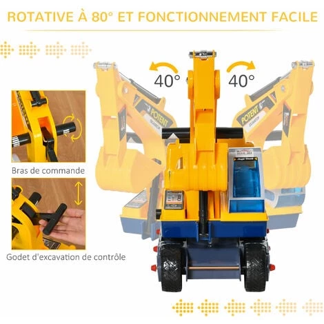 HOMCOM Porteur Enfant Tractopelle 2-3 Ans Pelleteuse Excavatrice Articulée Pivotante 80° Casque Inclus PP Jaune - Jaune 4 HOMCOM Porteur Enfant Tractopelle 2-3 Ans Pelleteuse Excavatrice Articulée Pivotante 80° Casque Inclus PP Jaune - Jaune – Image 2