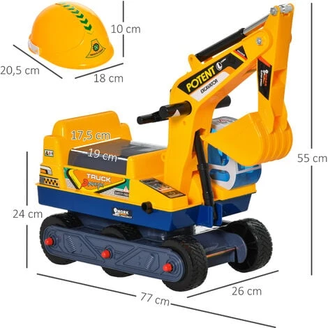 HOMCOM Porteur Enfant Tractopelle 2-3 Ans Pelleteuse Excavatrice Articulée Pivotante 80° Casque Inclus PP Jaune - Jaune 5 HOMCOM Porteur Enfant Tractopelle 2-3 Ans Pelleteuse Excavatrice Articulée Pivotante 80° Casque Inclus PP Jaune - Jaune – Image 3