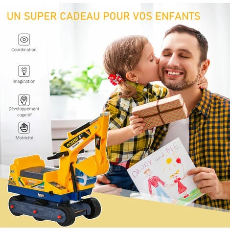 HOMCOM Porteur Enfant Tractopelle 2-3 Ans Pelleteuse Excavatrice Articulée Pivotante 80° Casque Inclus PP Jaune - Jaune 6 HOMCOM Porteur Enfant Tractopelle 2-3 Ans Pelleteuse Excavatrice Articulée Pivotante 80° Casque Inclus PP Jaune - Jaune – Image 4