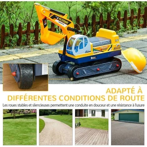 HOMCOM Porteur Enfant Tractopelle 2-3 Ans Pelleteuse Excavatrice Articulée Pivotante 80° Casque Inclus PP Jaune - Jaune 7 HOMCOM Porteur Enfant Tractopelle 2-3 Ans Pelleteuse Excavatrice Articulée Pivotante 80° Casque Inclus PP Jaune - Jaune – Image 5