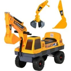 HOMCOM Porteur Enfant Tractopelle 2-3 Ans Pelleteuse Articulée Avec Pince Incluse Effets Sonores Lumineux PP Jaune - Jaune