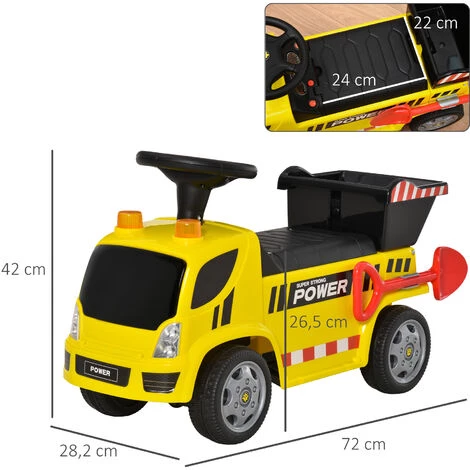 HOMCOM Porteur Enfant Camion 18-36 Mois Benne Basculante Pelle Effets Sonores Lumineux Noir Jaune - Jaune 5 HOMCOM Porteur Enfant Camion 18-36 Mois Benne Basculante Pelle Effets Sonores Lumineux Noir Jaune - Jaune – Image 3