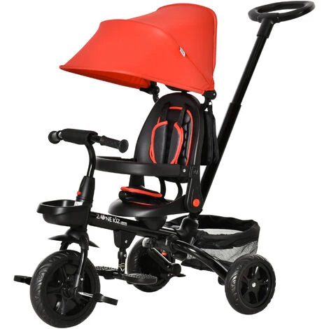 HOMCOM Tricycle Enfant évolutif Pliable 4 En 1 Multifonction - Pare-soleil, Canne Télescopique Amovible - Siège Pivotant, Harnais, Arceau Sécurité - 3 Paniers Rangement - Métal PP Rouge Noir 3 HOMCOM Tricycle Enfant évolutif Pliable 4 En 1 Multifonction - Pare-soleil, Canne Télescopique Amovible - Siège Pivotant, Harnais, Arceau Sécurité - 3 Paniers Rangement - Métal PP Rouge Noir