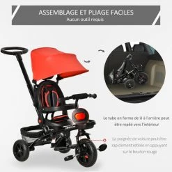 HOMCOM Tricycle Enfant évolutif Pliable 4 En 1 Multifonction - Pare-soleil, Canne Télescopique Amovible - Siège Pivotant, Harnais, Arceau Sécurité - 3 Paniers Rangement - Métal PP Rouge Noir 10 HOMCOM Tricycle Enfant évolutif Pliable 4 En 1 Multifonction - Pare-soleil, Canne Télescopique Amovible - Siège Pivotant, Harnais, Arceau Sécurité - 3 Paniers Rangement - Métal PP Rouge Noir -France HOMCOM Soldes 2022 43542445 4